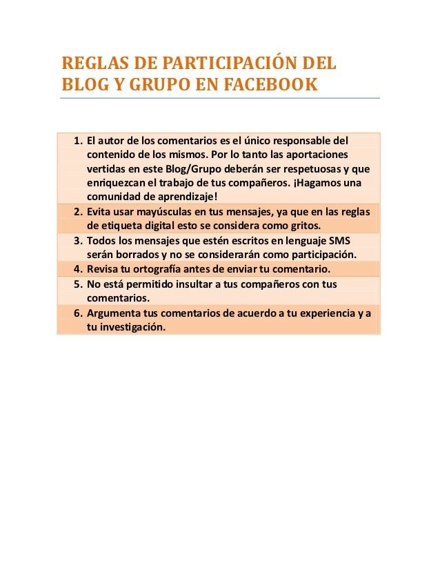 normas grupo facebook